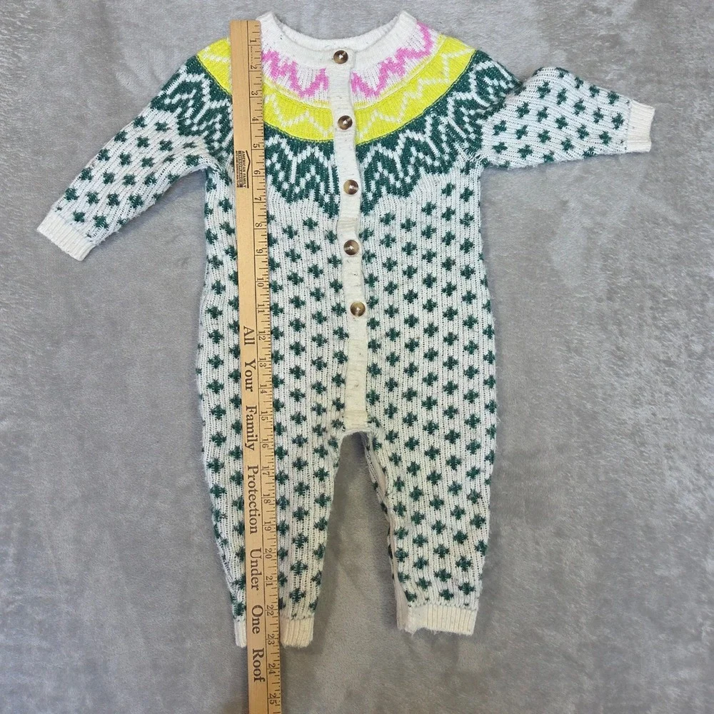 Old Navy Baby Fair Isle Knit Romper Green Yellow Pink 6-12M One-Piece Snaps
